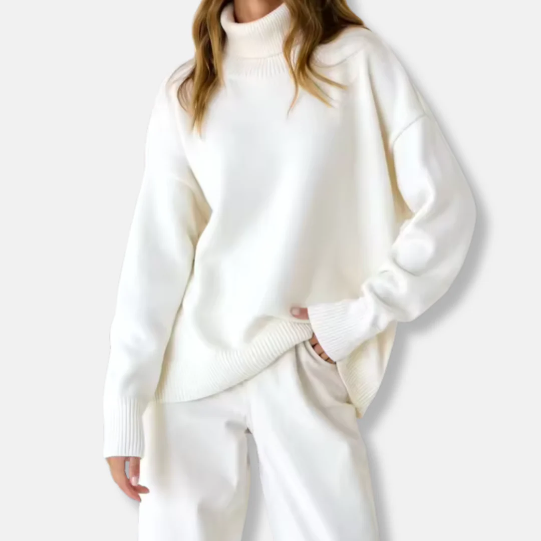 Women's Turtleneck Sweater – Oversized Fit – Ribbed Texture – Soft Knit Fabrics - Image 6