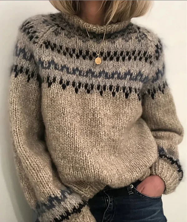 Ladies Turtleneck Sweater – Wool – Relaxed Fit – Nordic Pattern – Long Sleeves