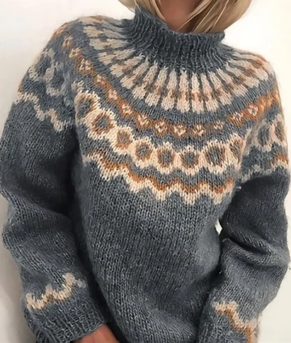 Ladies Turtleneck Sweater – Wool – Relaxed Fit – Nordic Pattern – Long Sleeves - Image 2
