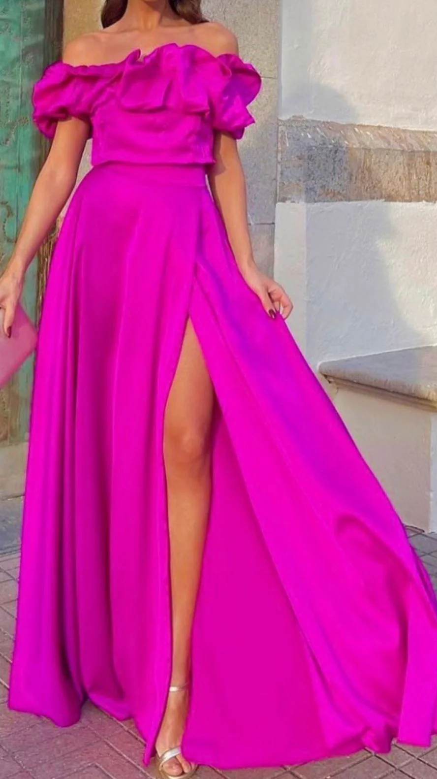 Ladies Two-Piece Set – Off-Shoulder Ruffle Crop Top – High Waist Maxi Skirt with Slit - Image 5