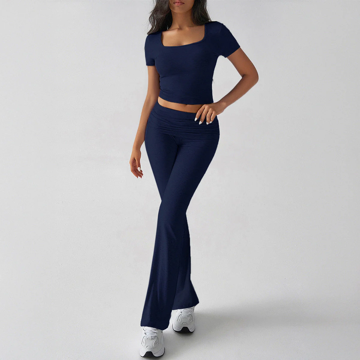 Women's Two-Piece Set – Slim Fit Crop Top and Flared Pants – Stretch Fabric – Casual Look - Image 2