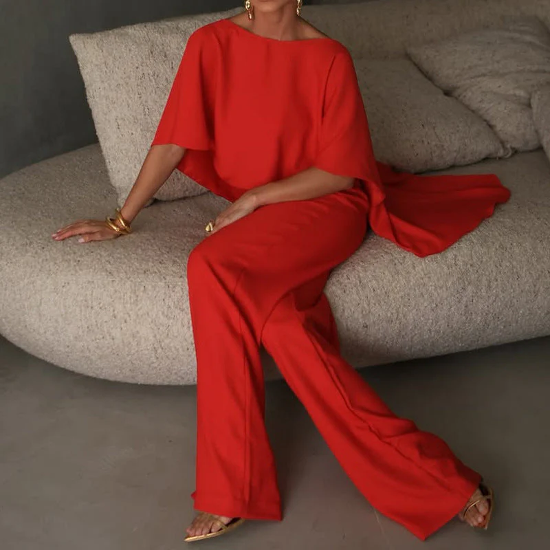 Women's Two-Piece Set – Elegant Fit – Asymmetrical Top – Wide Legs - Image 3