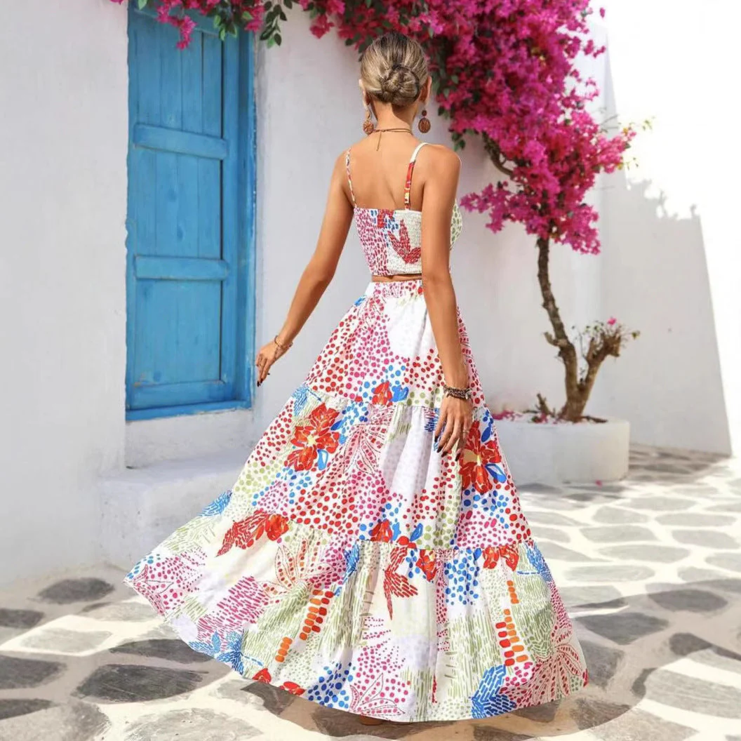 Ladies Two-Piece Set – Sleeveless Crop Top – A-Line Maxi Skirt – Airy Fabric - Image 2