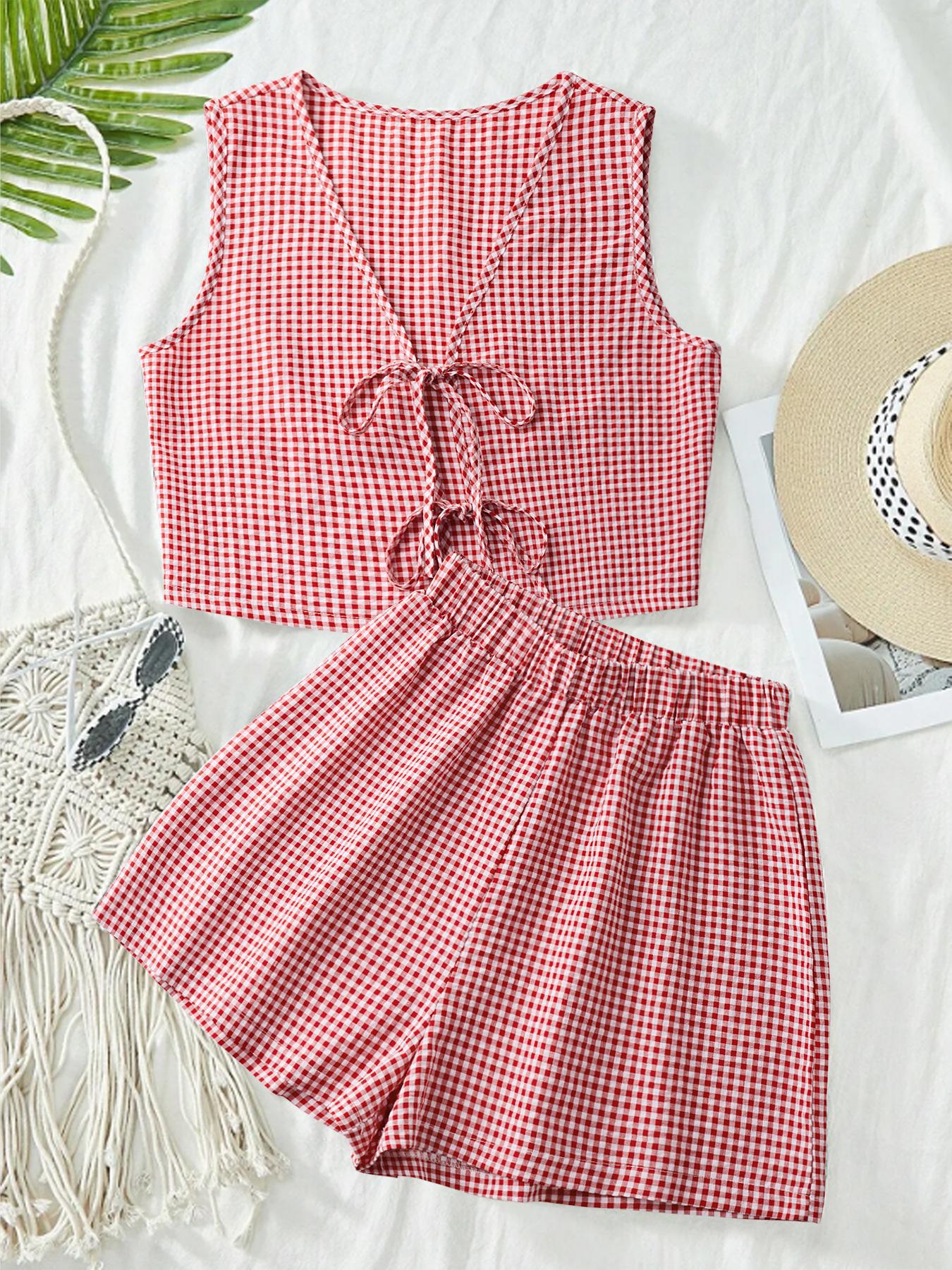 Ladies Two-Piece Set – Sleeveless Crop Top with Bow – High Waist Shorts – Breathable - Image 4