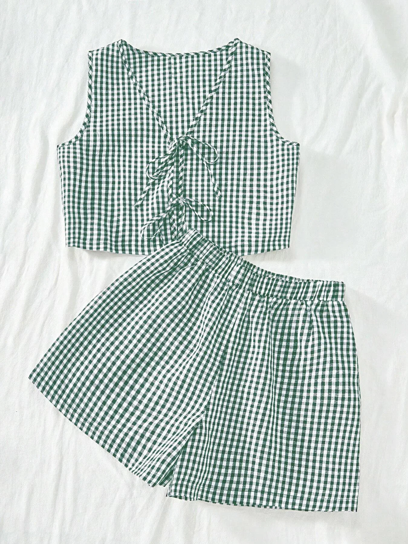 Ladies Two-Piece Set – Sleeveless Crop Top with Bow – High Waist Shorts – Breathable - Image 5