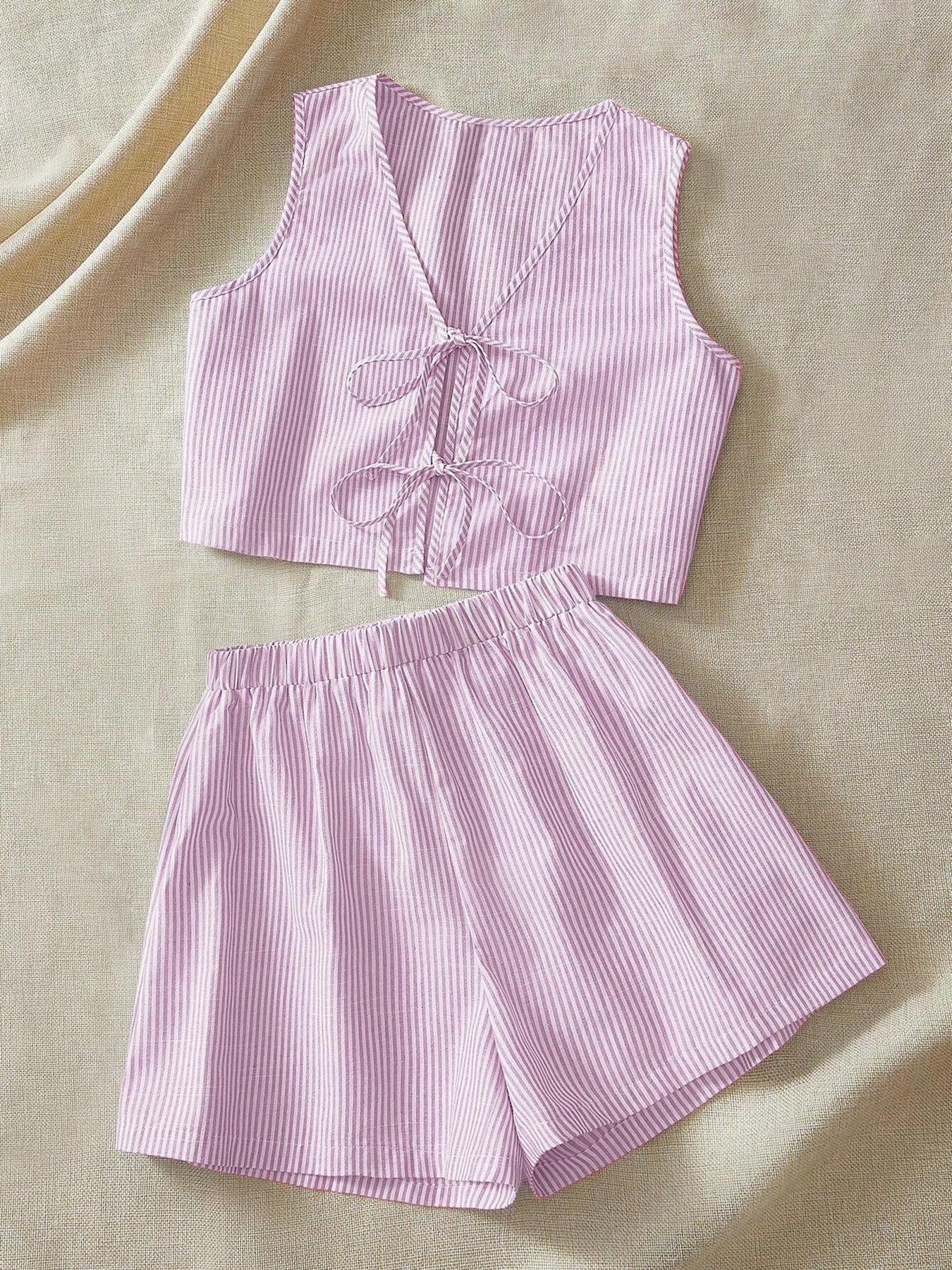 Ladies Two-Piece Set – Sleeveless Crop Top with Bow – High Waist Shorts – Breathable - Image 6