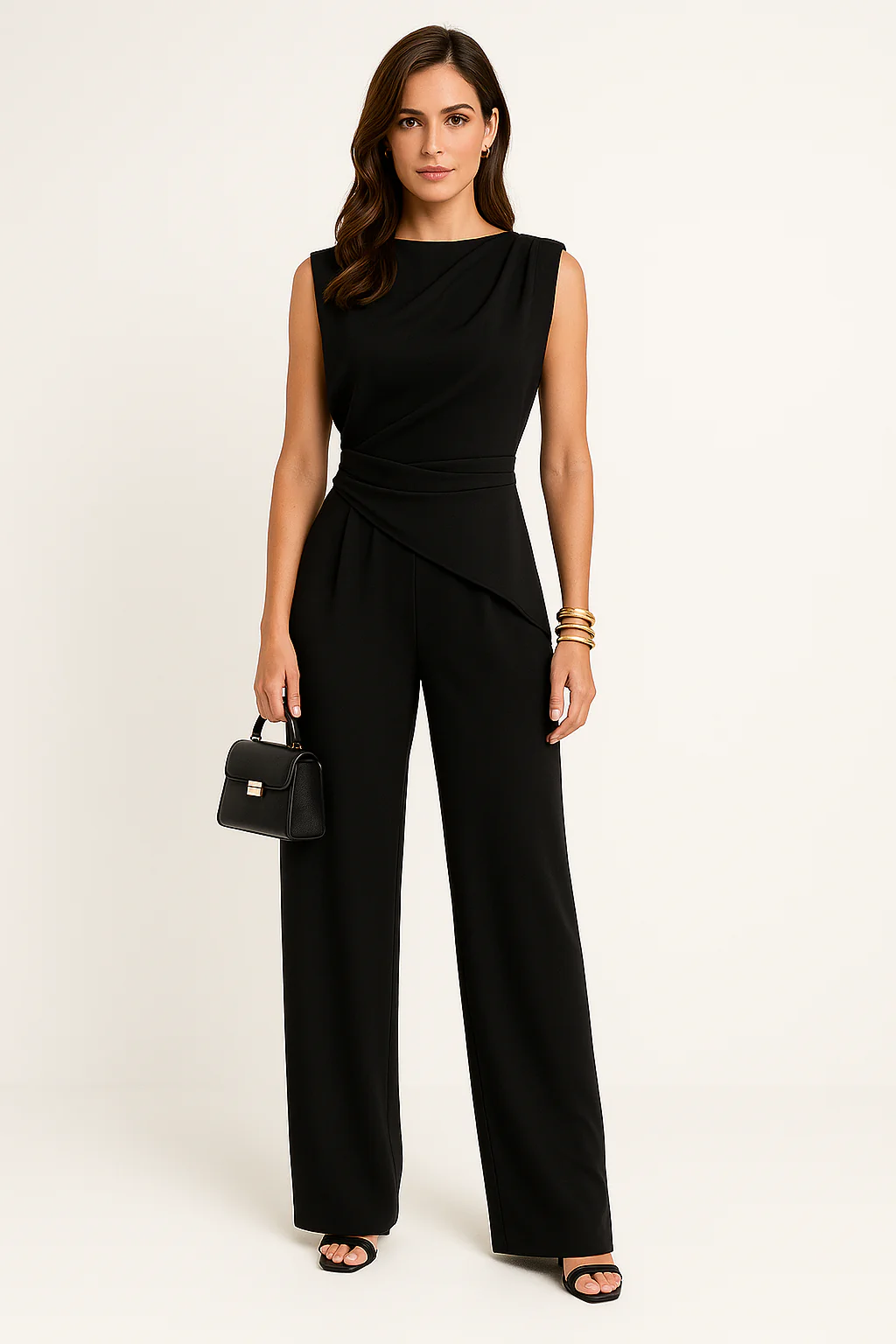 Ladies Two-Piece Set – Sleeveless Draped Top – Wide Pleated Trousers – Luxury Fabrics - Image 4