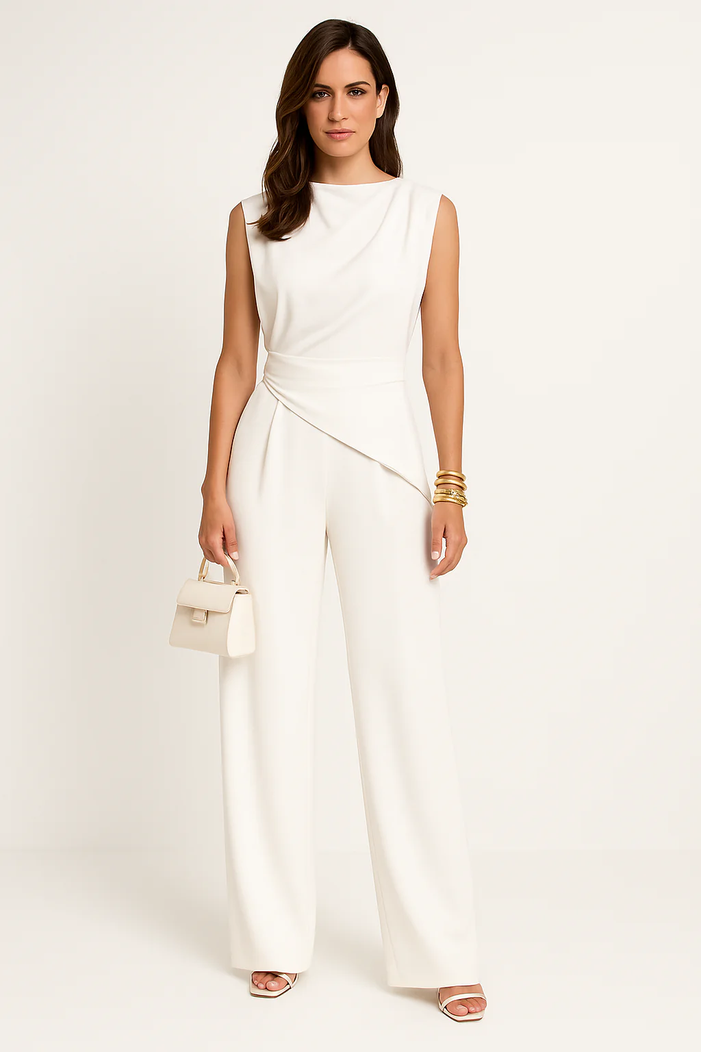 Ladies Two-Piece Set – Sleeveless Draped Top – Wide Pleated Trousers – Luxury Fabrics - Image 5