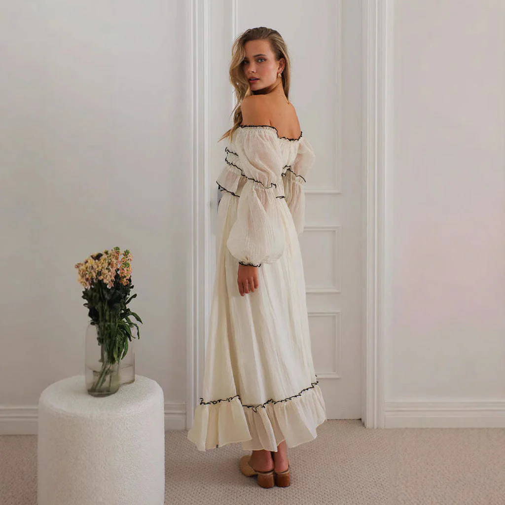 Ladies Two-Piece Set – Off Shoulder Top and Midi Skirt – Ruffles – Boho Style – Breathable - Image 2