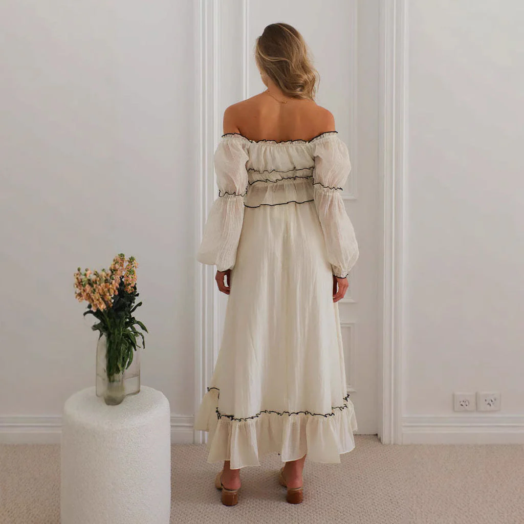 Ladies Two-Piece Set – Off Shoulder Top and Midi Skirt – Ruffles – Boho Style – Breathable - Image 3