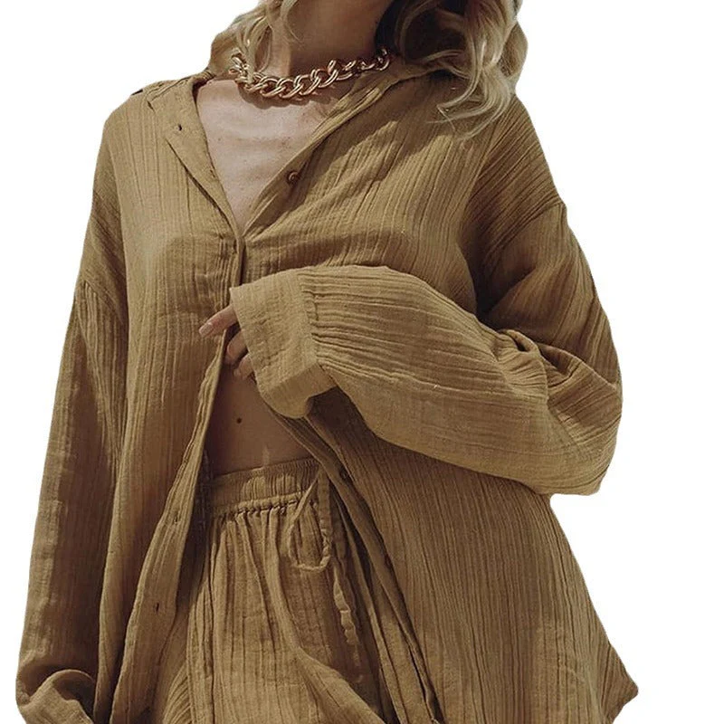 Ladies Two-Piece Set – Oversized Shirt with Button Closure – Relaxed Shorts – Breathable Textile - Image 5