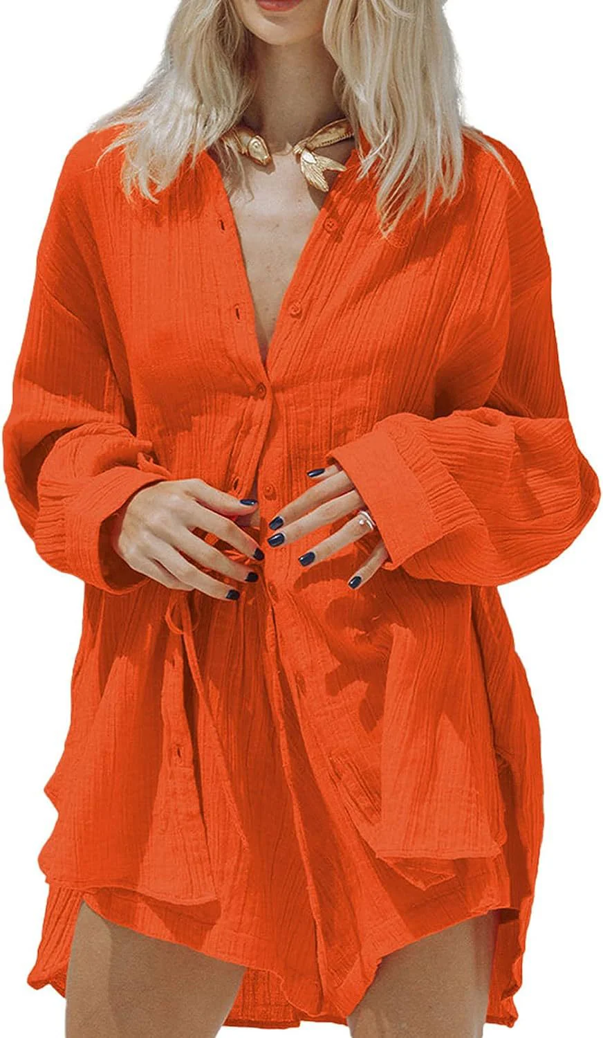 Ladies Two-Piece Set – Oversized Shirt with Button Closure – Relaxed Shorts – Breathable Textile - Image 7