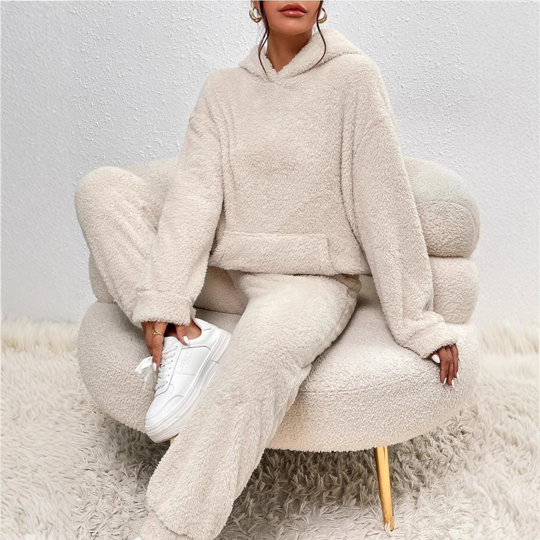 Women's Two-Piece Set – Pullover Hoodie – Wide Pants – Soft Plush Fabric – Casual Fit - Image 3