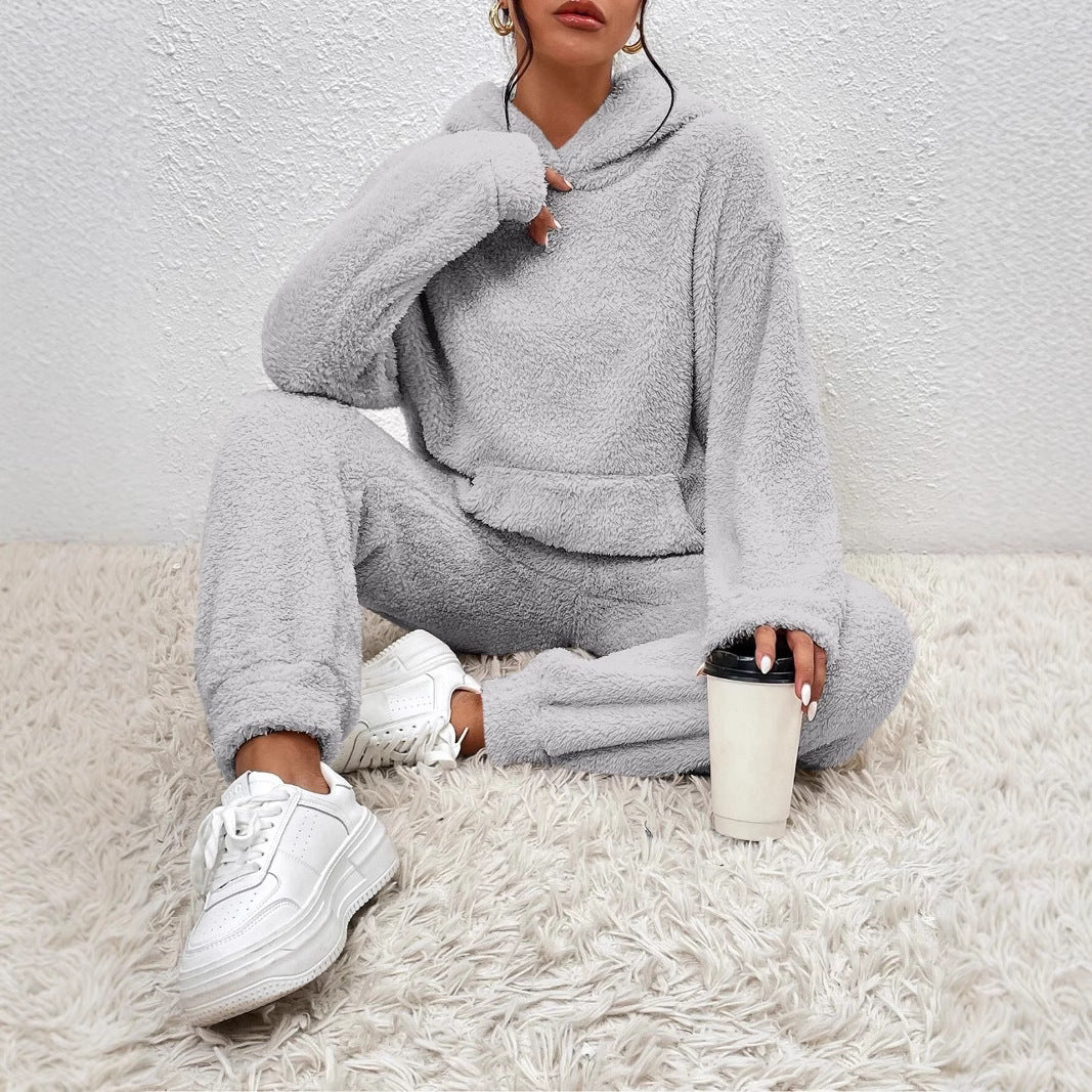 Women's Two-Piece Set – Pullover Hoodie – Wide Pants – Soft Plush Fabric – Casual Fit - Image 4