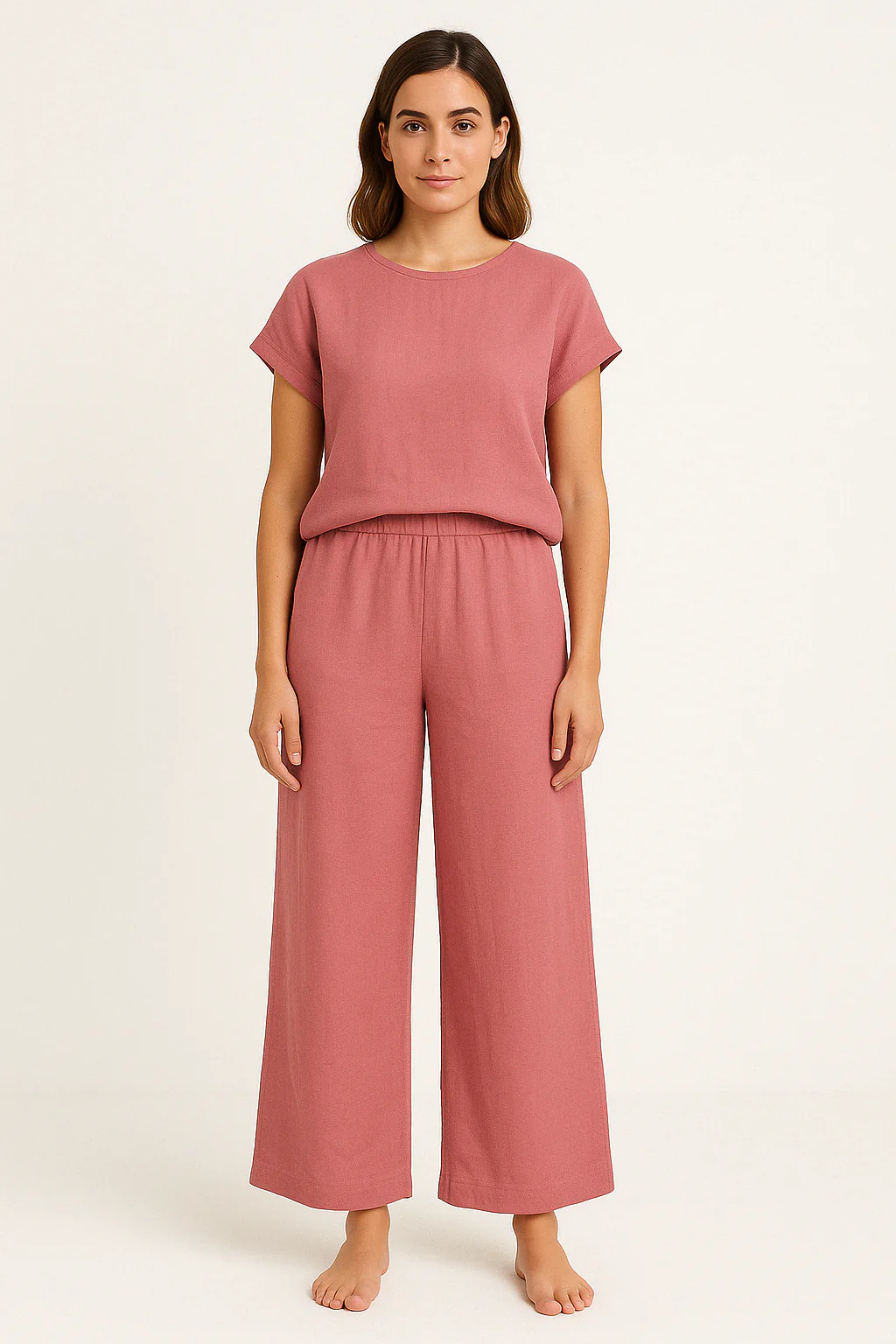 Women's Two-Piece Set – Relaxed Fit – Breathable Fabric – Shirt with Short Sleeves – Wide Pants - Image 2