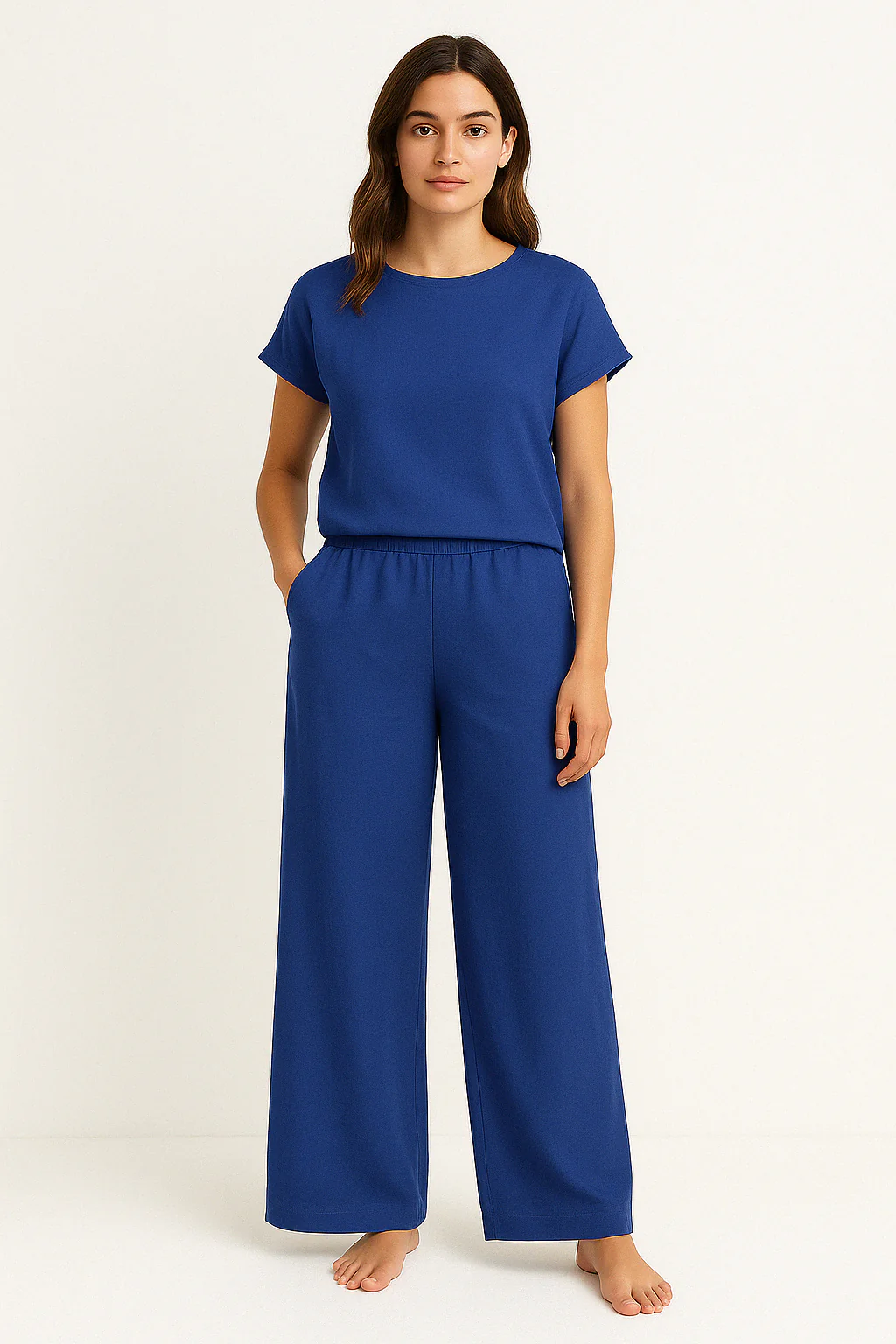 Women's Two-Piece Set – Relaxed Fit – Breathable Fabric – Shirt with Short Sleeves – Wide Pants - Image 3