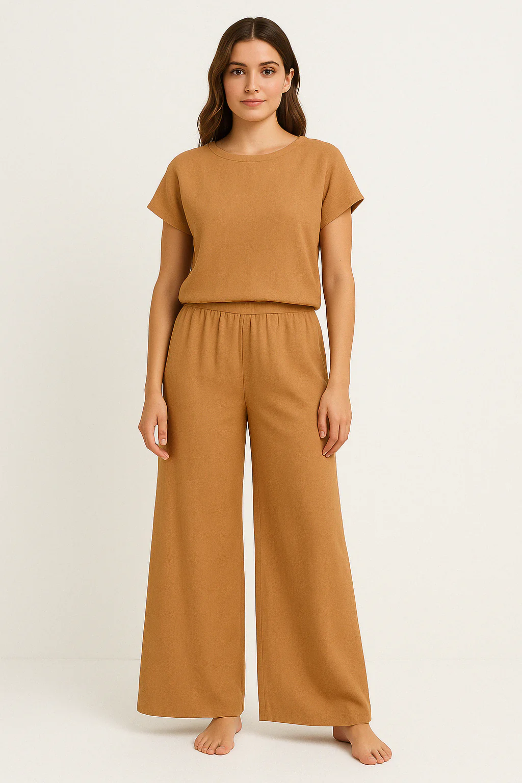 Women's Two-Piece Set – Relaxed Fit – Breathable Fabric – Shirt with Short Sleeves – Wide Pants - Image 4