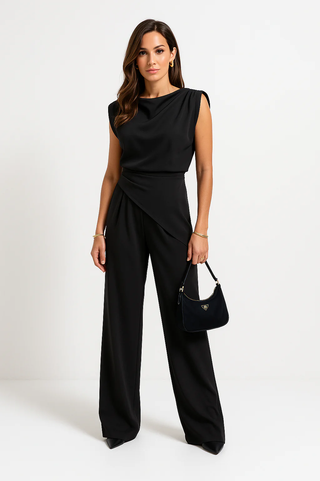 Women's Two-Piece Set – Relaxed Fit – Draped Top – High Waist Wide-Leg Pants - Image 2