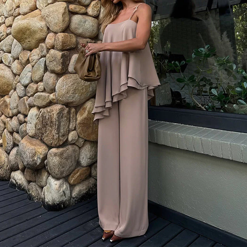 Ladies Two-Piece Set – Asymmetrical Top – Sleeveless – Straight Pants – Airy Fit - Image 5