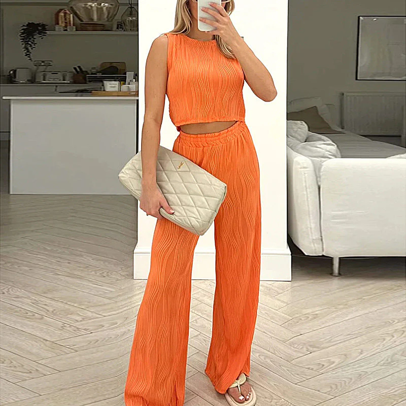 Ladies Two-Piece Set – Fitted Crop Top – High Waist Pants – Ribbed Fabric – Breathable - Image 3