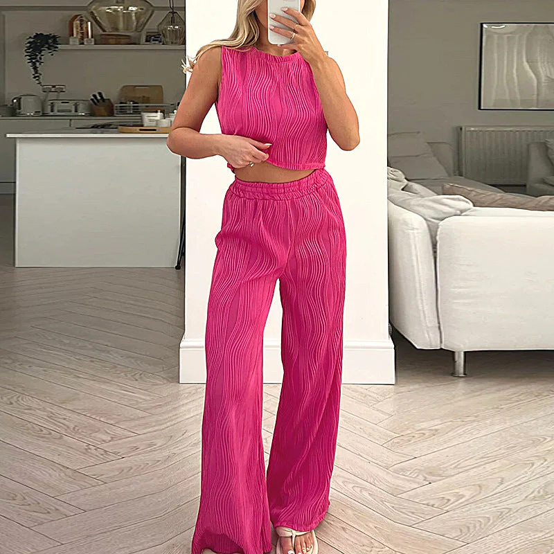 Ladies Two-Piece Set – Fitted Crop Top – High Waist Pants – Ribbed Fabric – Breathable - Image 4