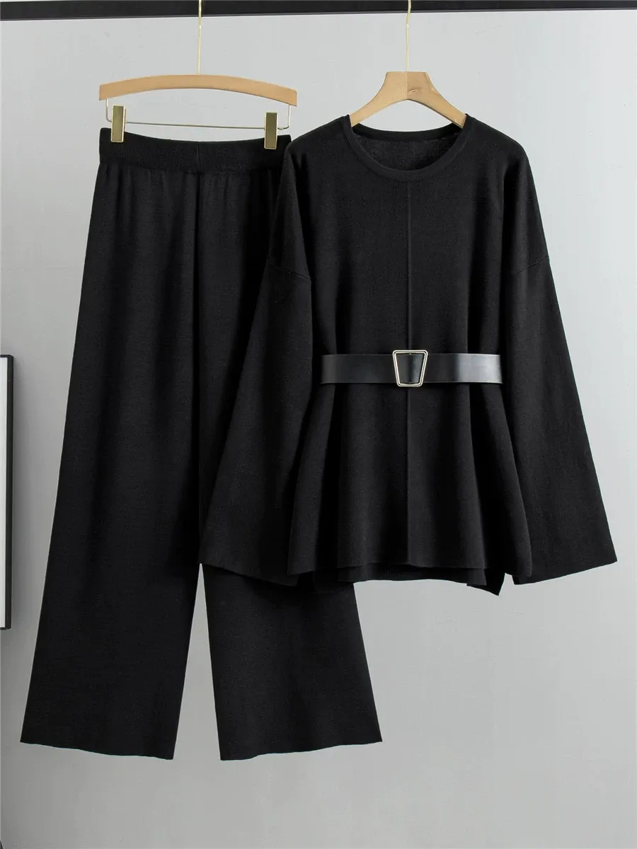 Women's Two-Piece Set – Knitted Sweater with Wide Sleeves – High Waist Pants – Comfort Fit - Image 3