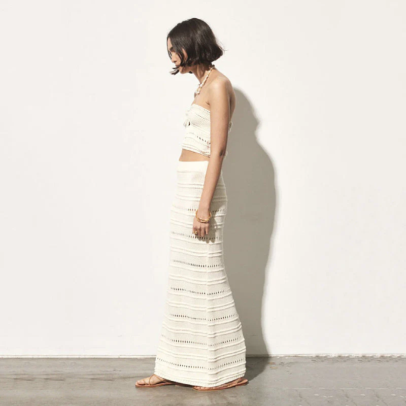 Ladies Two-Piece Set – Crocheted Bandeau Top with Twist – High-Waist Midi Skirt – Slim Fit - Image 3
