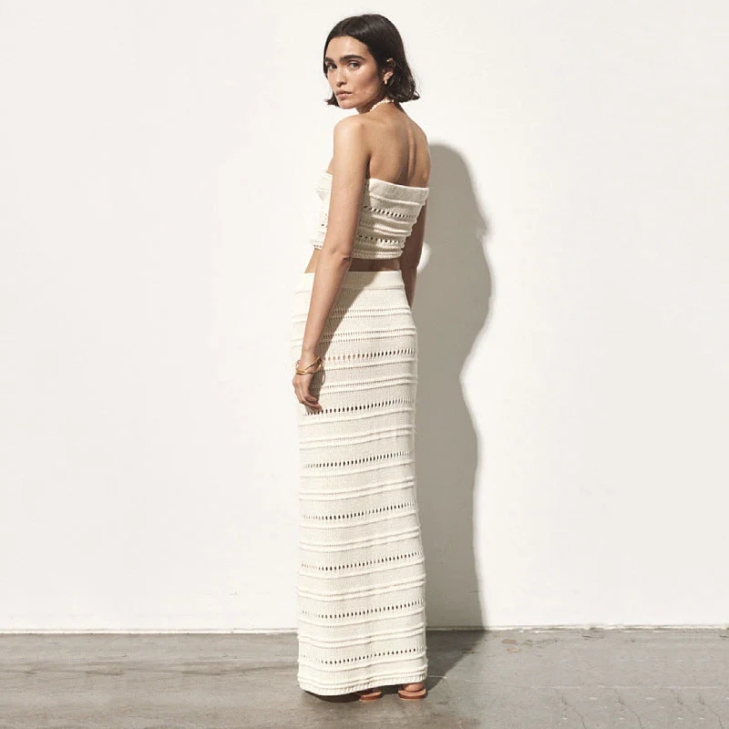 Ladies Two-Piece Set – Crocheted Bandeau Top with Twist – High-Waist Midi Skirt – Slim Fit - Image 4