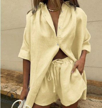 Women's Two-Piece Set – Loose-Fitting Shirt and High Waist Shorts – Breathable Comfort - Image 10
