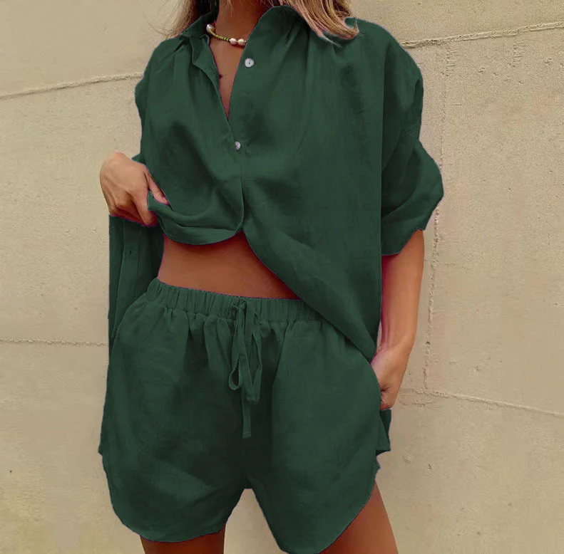 Women's Two-Piece Set – Loose-Fitting Shirt and High Waist Shorts – Breathable Comfort - Image 11