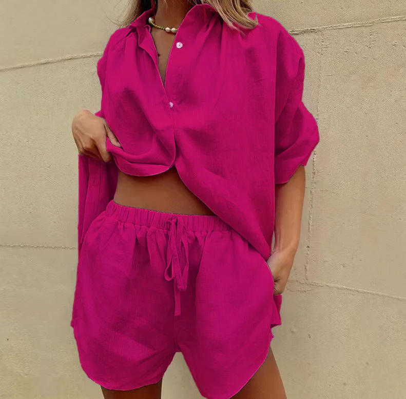 Women's Two-Piece Set – Loose-Fitting Shirt and High Waist Shorts – Breathable Comfort - Image 12