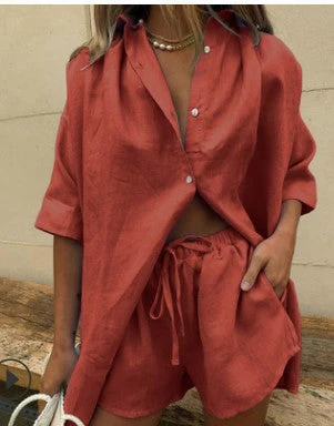 Women's Two-Piece Set – Loose-Fitting Shirt and High Waist Shorts – Breathable Comfort - Image 16