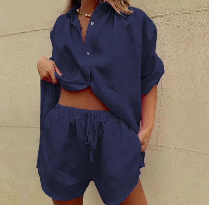 Women's Two-Piece Set – Loose-Fitting Shirt and High Waist Shorts – Breathable Comfort - Image 5