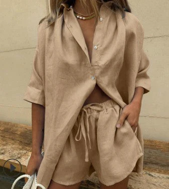 Women's Two-Piece Set – Loose-Fitting Shirt and High Waist Shorts – Breathable Comfort - Image 9