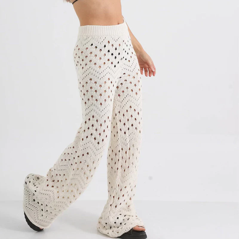 Ladies Two-Piece Set – Open Knit – Loose Cardigan – Wide High Waist Trousers - Image 2