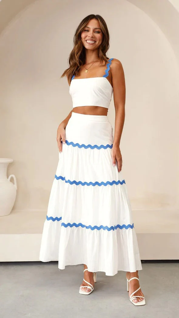 Ladies Two-Piece Set – Strapless Crop Top – Maxi Skirt – Wavy Finish – Linen Look - Image 7