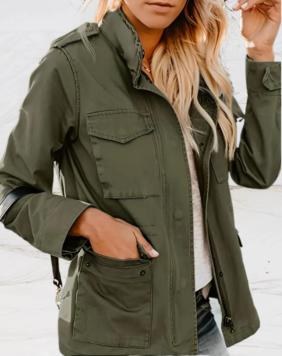 Women's Utility Jacket – Cotton – Regular Fit – Four Pockets – Zip and Button Closure - Image 4