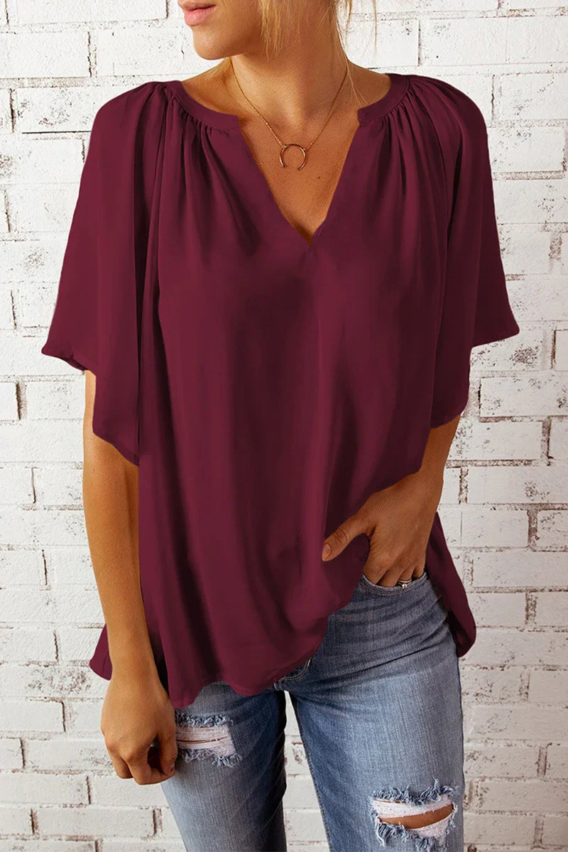 Ladies V-neck Top – Loose Fit – Breathable Material – Short Sleeve – Casual Style - Image 2