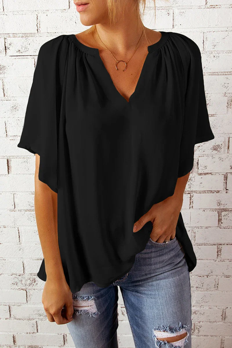 Ladies V-neck Top – Loose Fit – Breathable Material – Short Sleeve – Casual Style - Image 3