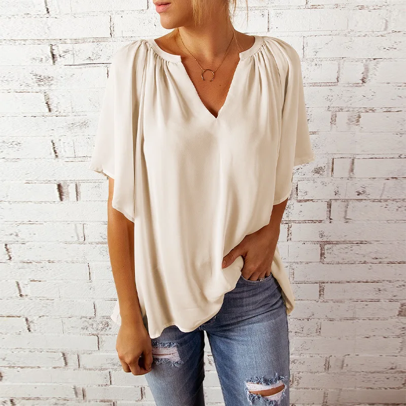 Ladies V-neck Top – Loose Fit – Breathable Material – Short Sleeve – Casual Style - Image 7