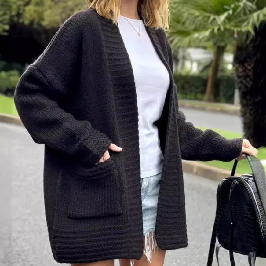 Ladies Cardigan – Chunky Knit – Oversized Fit – Open Front – Wool Mix – Patch Pockets - Image 2