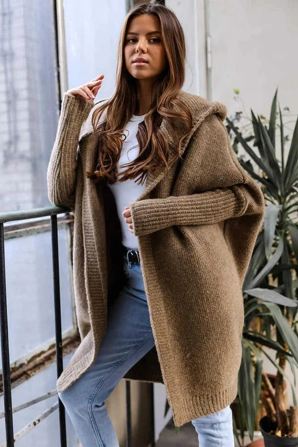 Ladies cardigan – Knitted – Oversized fit – Hood – Open front – Long sleeves - Image 2