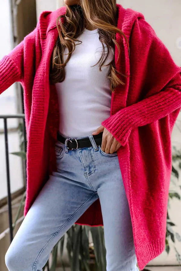 Ladies cardigan – Knitted – Oversized fit – Hood – Open front – Long sleeves - Image 4