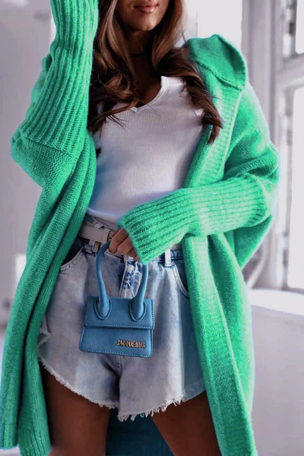 Ladies cardigan – Knitted – Oversized fit – Hood – Open front – Long sleeves - Image 5