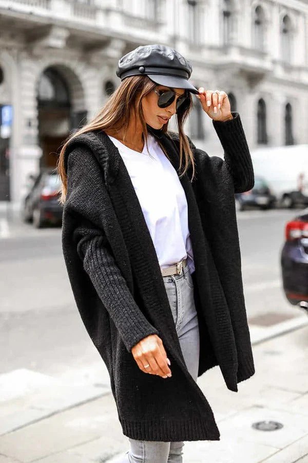 Ladies cardigan – Knitted – Oversized fit – Hood – Open front – Long sleeves - Image 6
