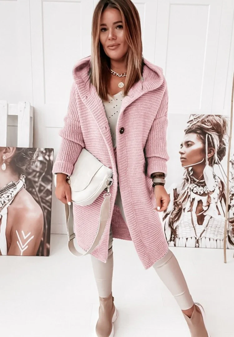 Ladies Cardigan – Knitted – Oversized Fit – Hooded Button-Front – Longline Style - Image 3