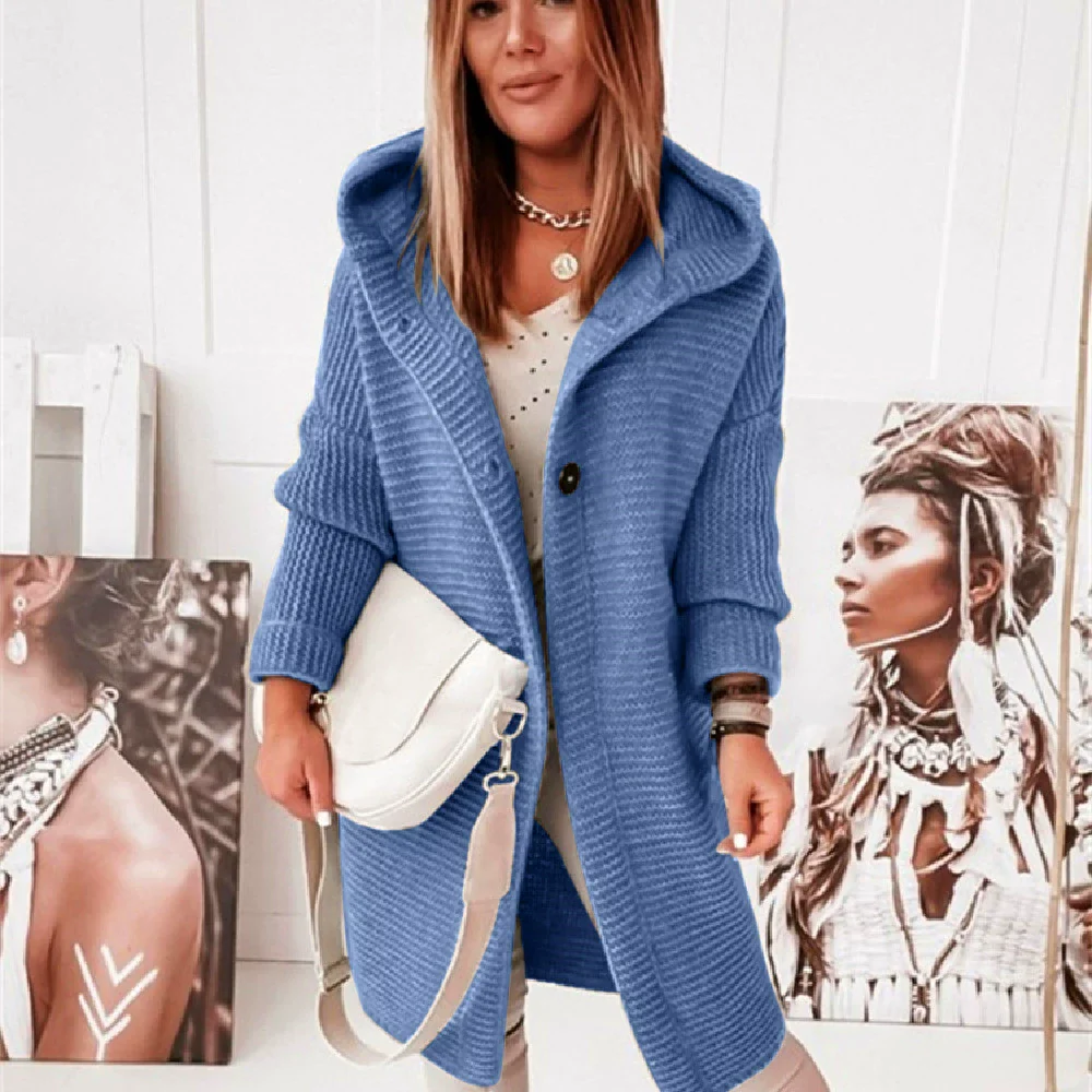 Ladies Cardigan – Knitted – Oversized Fit – Hooded Button-Front – Longline Style - Image 4