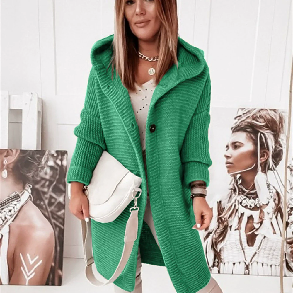 Ladies Cardigan – Knitted – Oversized Fit – Hooded Button-Front – Longline Style - Image 5