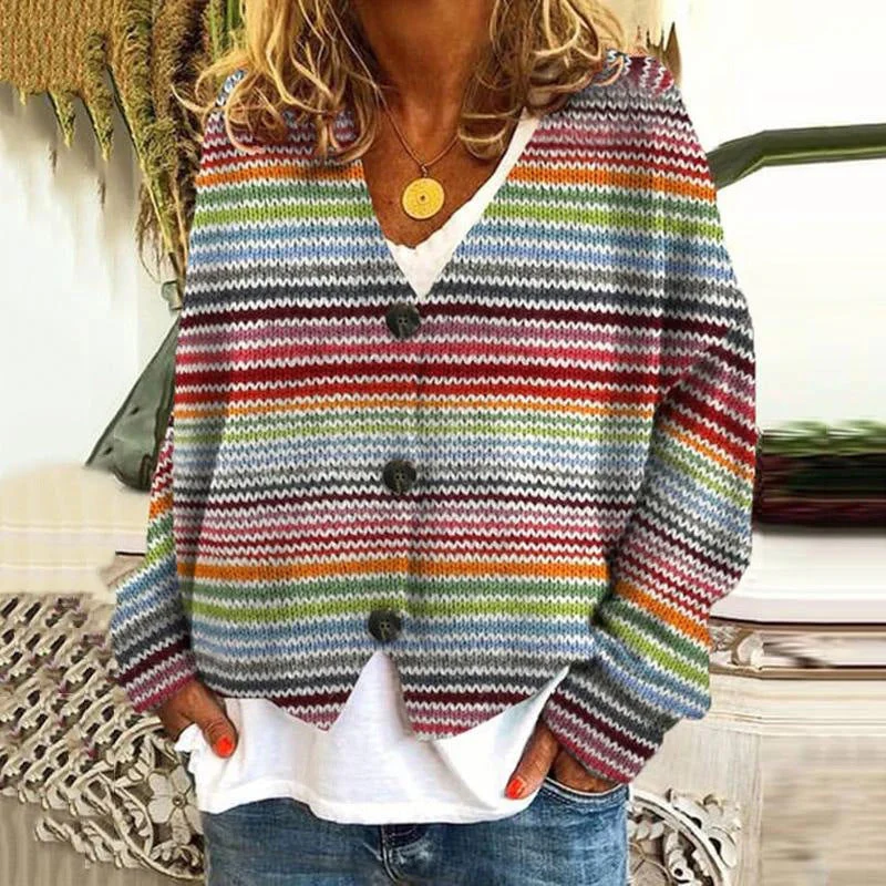 Ladies Cardigan – Knitted – Relaxed Fit – Wave Pattern – Button Closure – Hip Length - Image 2