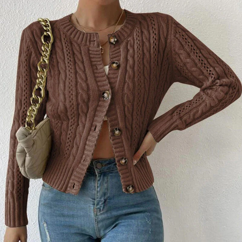 Women's Cardigan – Tailored Fit – Cable Knit – Button Closure – Wool Look - Image 2
